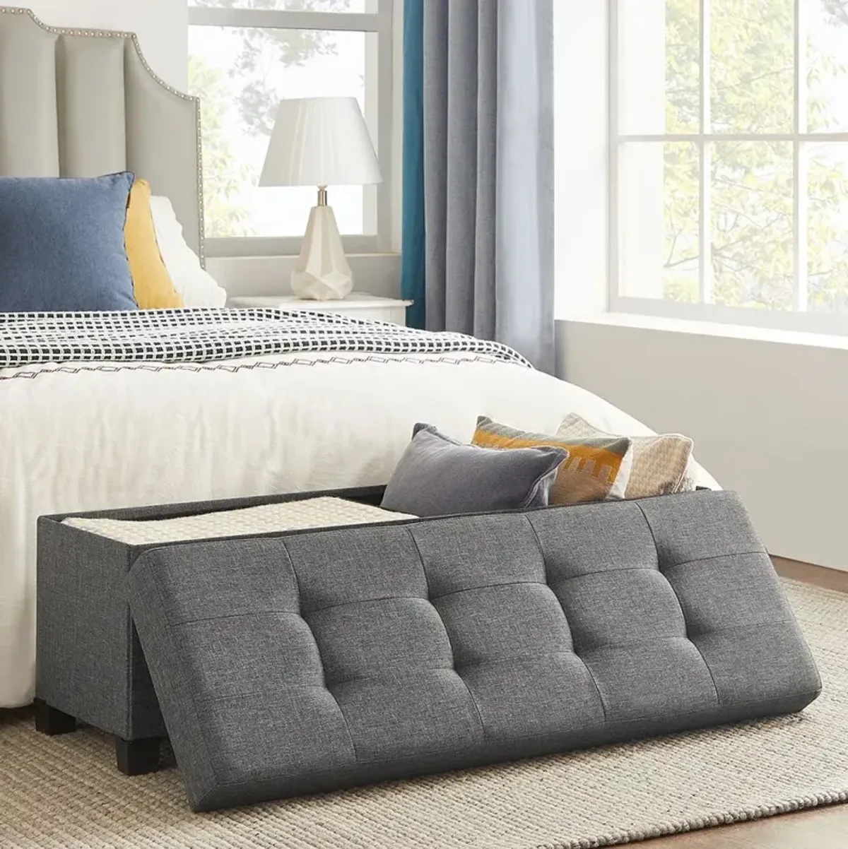 Storage Ottoman Bench for Bedroom, Living Room, or Entryway