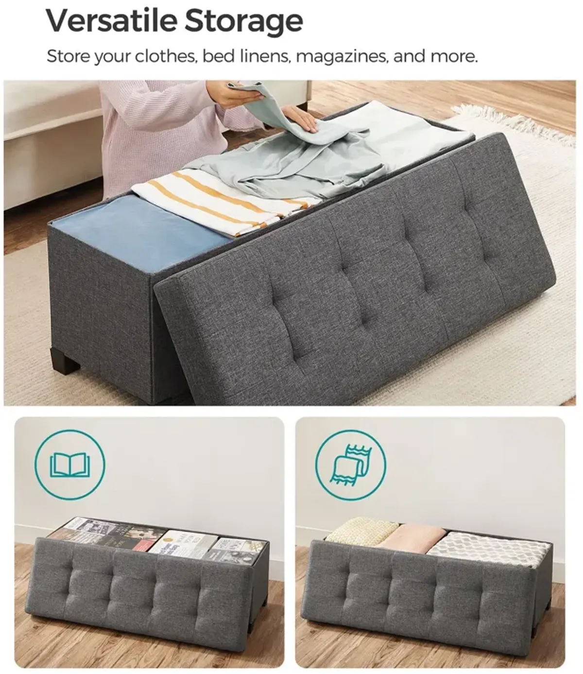 Storage Ottoman Bench for Bedroom, Living Room, or Entryway