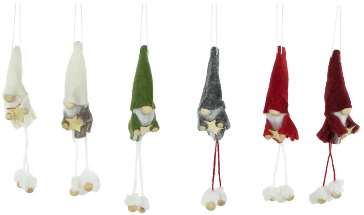 Set of 6 Gnomes with Stars Plush Christmas Ornaments 5"