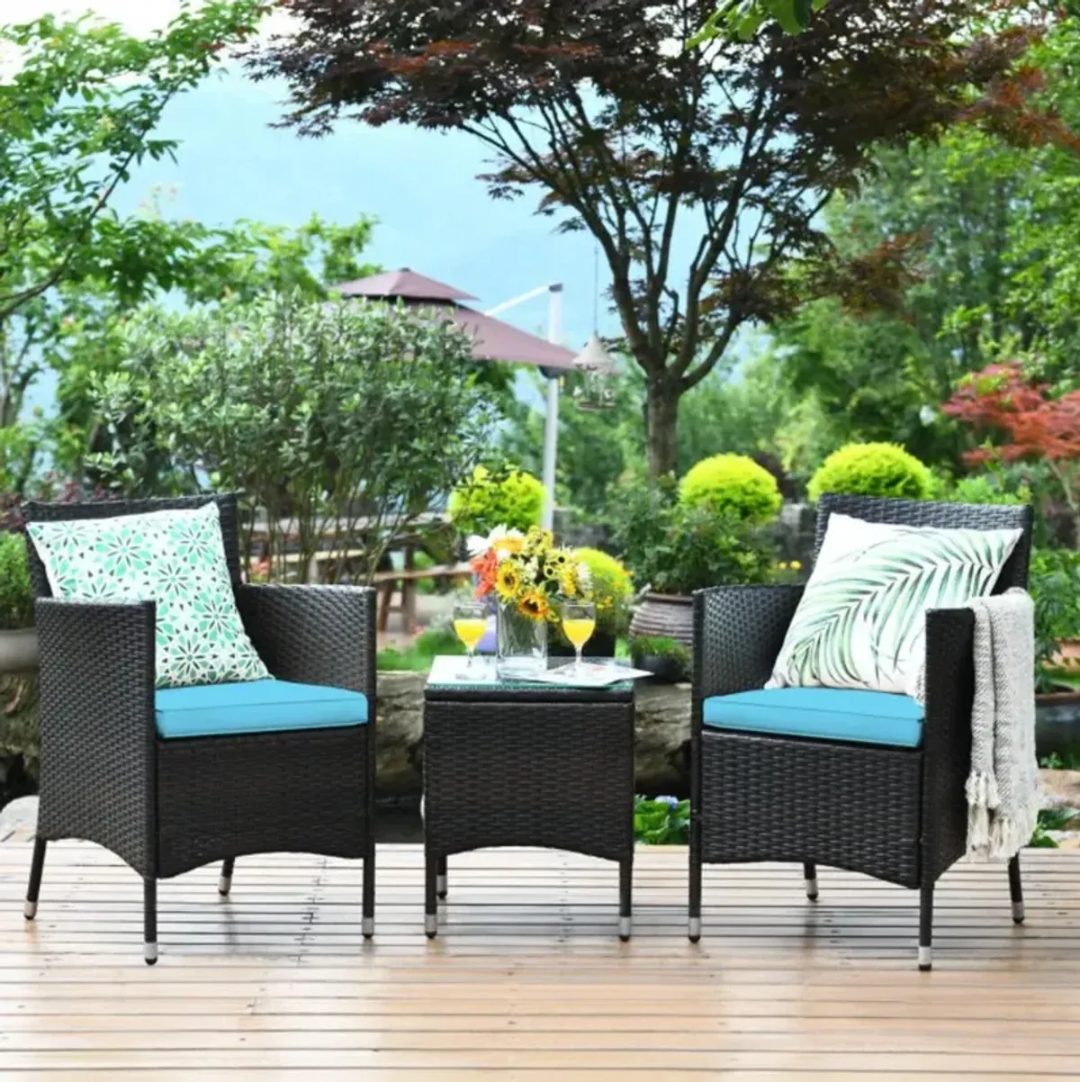 Hivvago 3 Pieces Ergonomic Wicker Patio Conversation Set