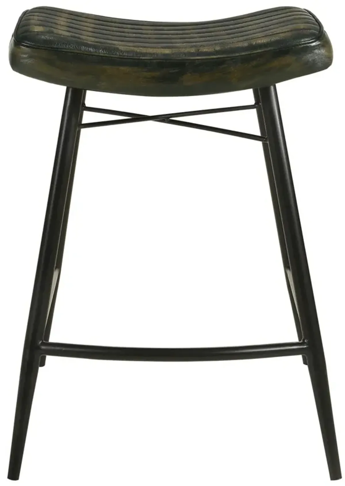 Vini 25 Inch Counter Stool Set of 2, Curved Leather Seat, Tufted Black - Benzara