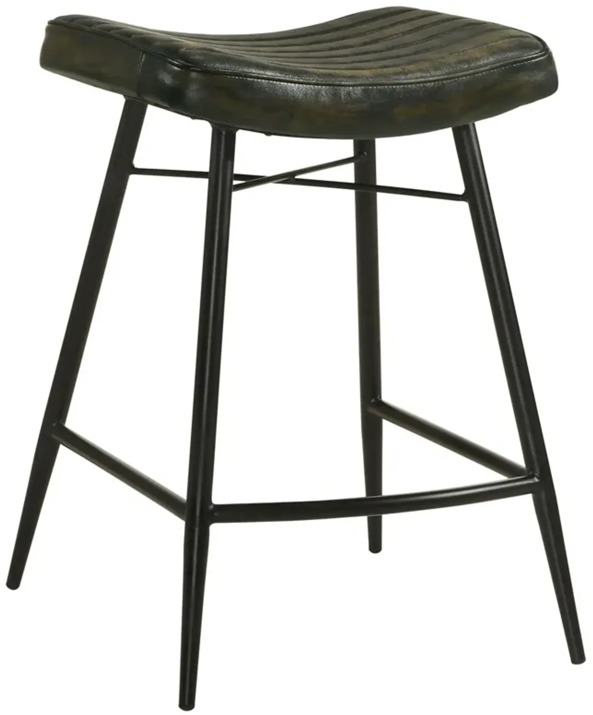 Vini 25 Inch Counter Stool Set of 2, Curved Leather Seat, Tufted Black - Benzara