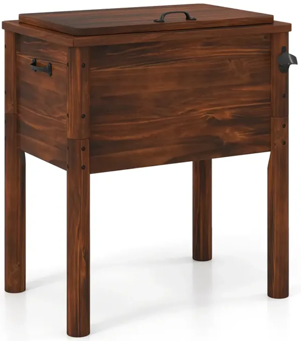 Decorative Patio Cooler – Wooden Chest with 3 Handles and Bottle Opener