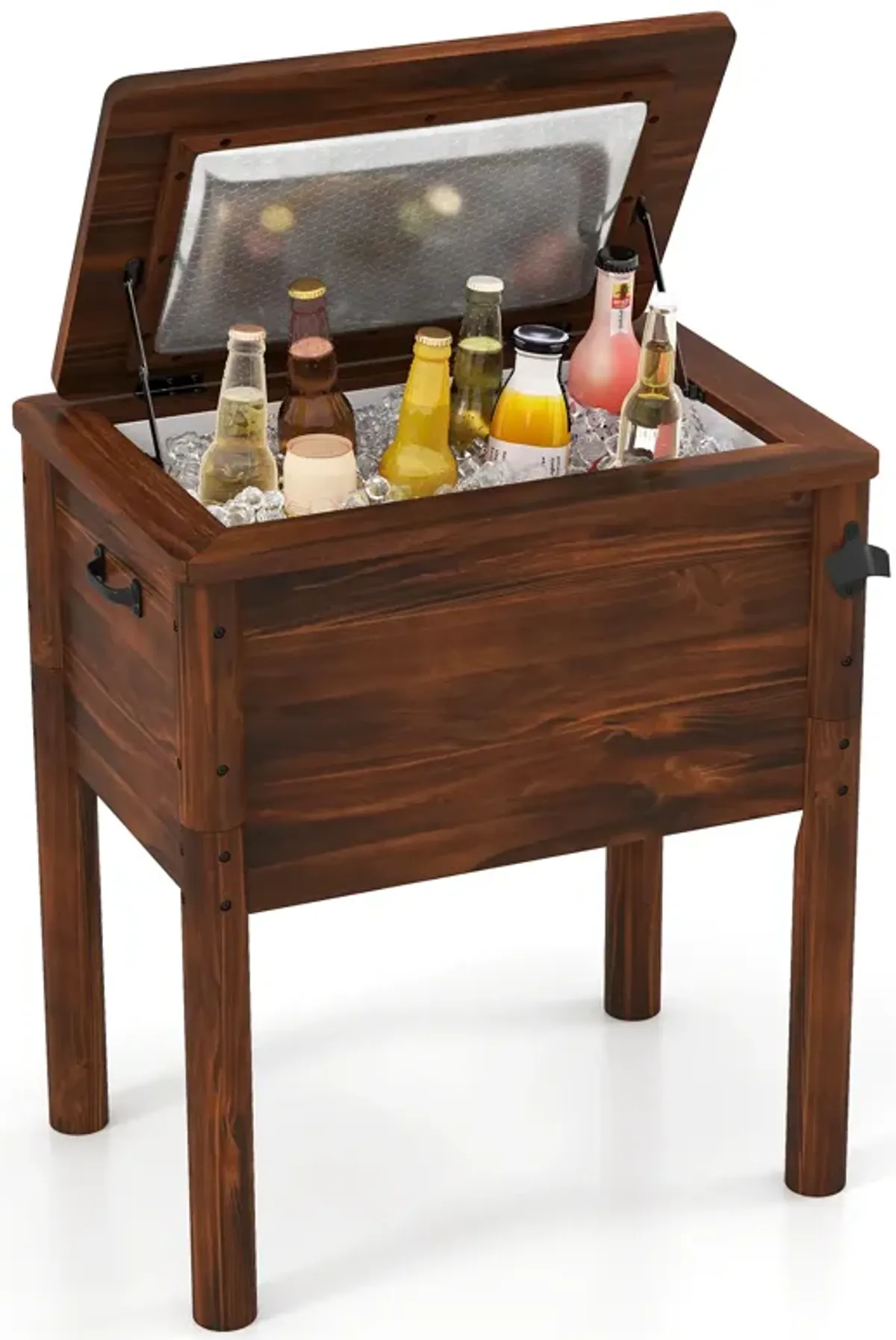 Decorative Patio Cooler – Wooden Chest with 3 Handles and Bottle Opener