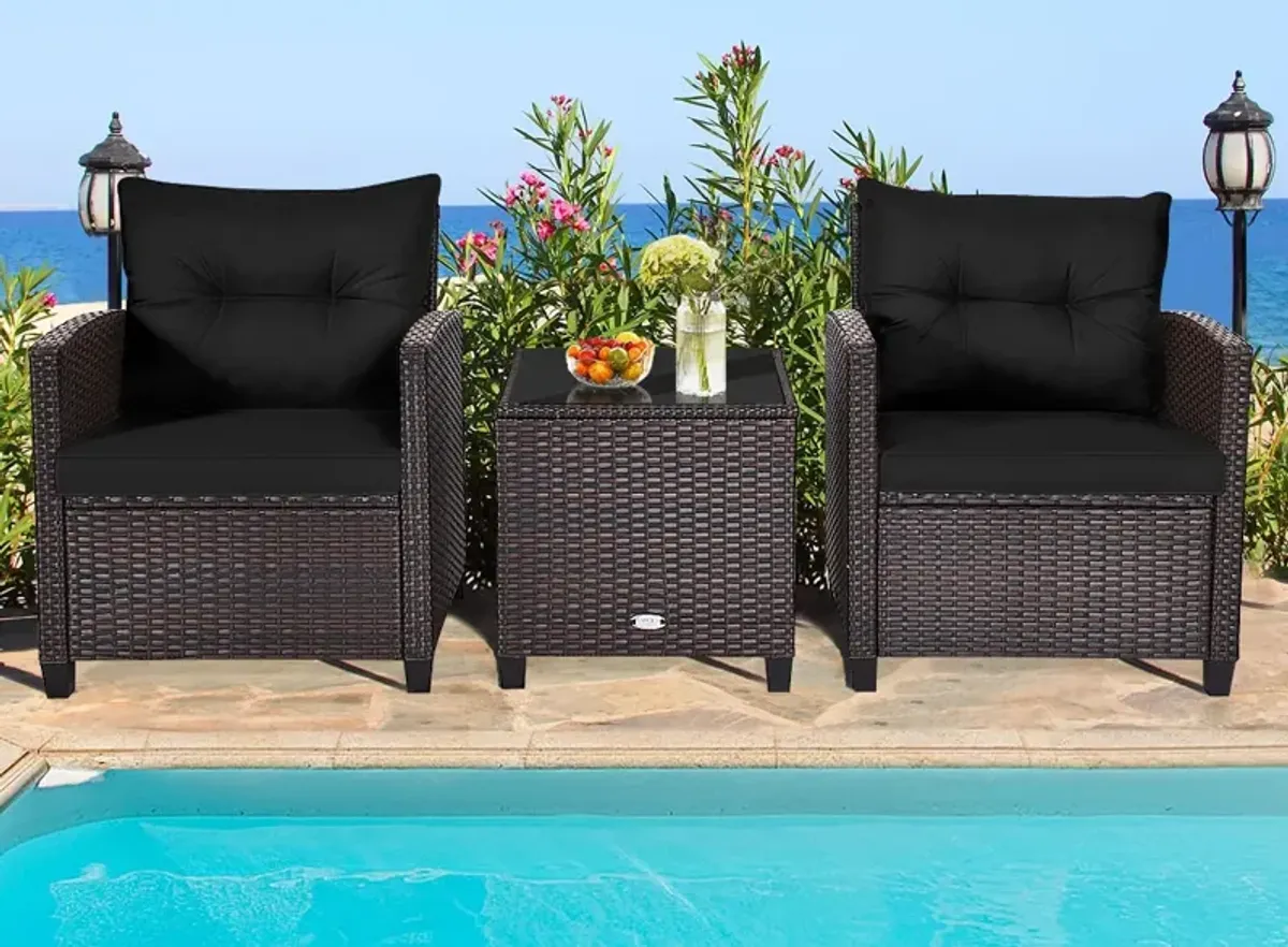 3 Pcs Patio Rattan Furniture Set Cushioned Conversation Set Coffee Table