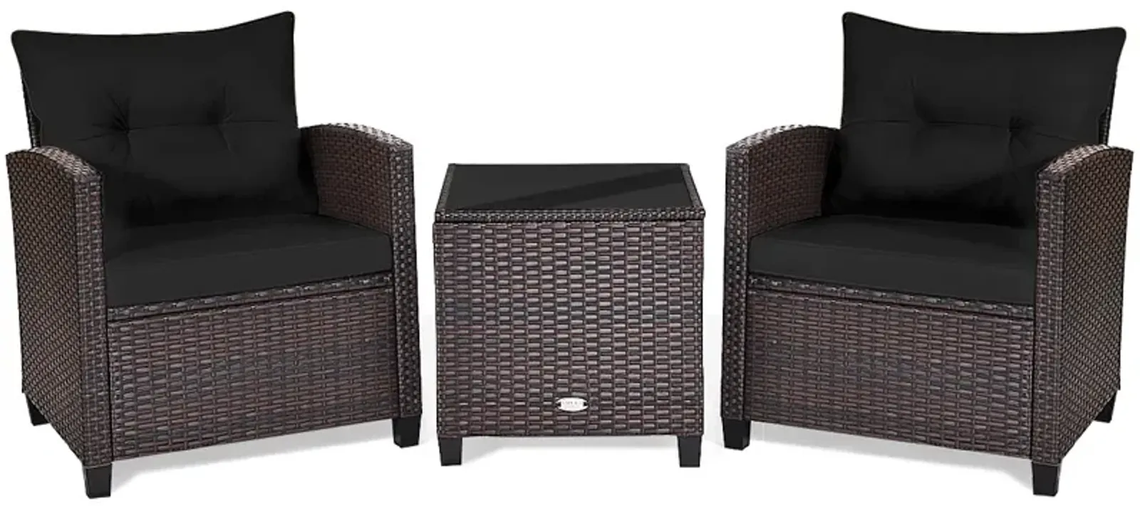 3 Pcs Patio Rattan Furniture Set Cushioned Conversation Set Coffee Table