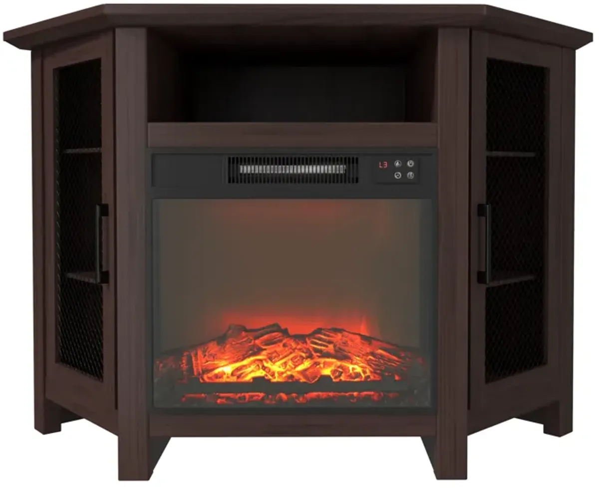 Mondawe 44.45-in W Brown TV Stand with Fan-forced Corner Electric Fireplace with Remote Control Included