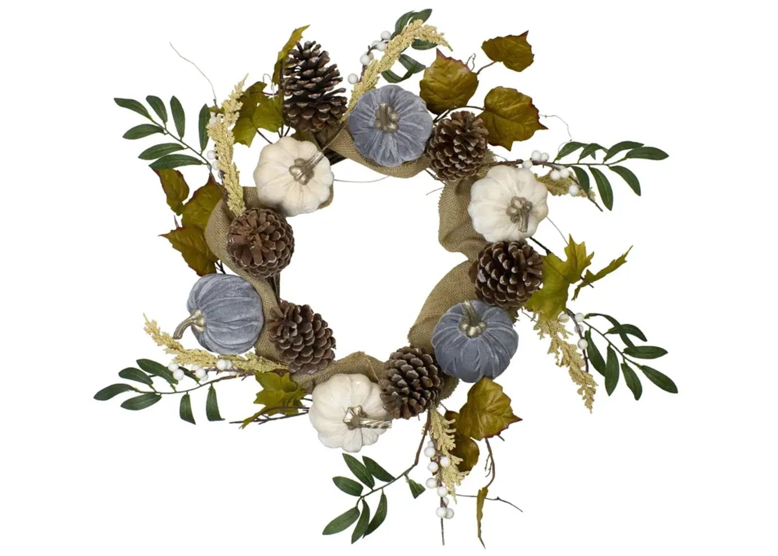 Pumpkins Foliage Grapevine Artificial Thanksgiving Wreath  24-Inch  Unlit