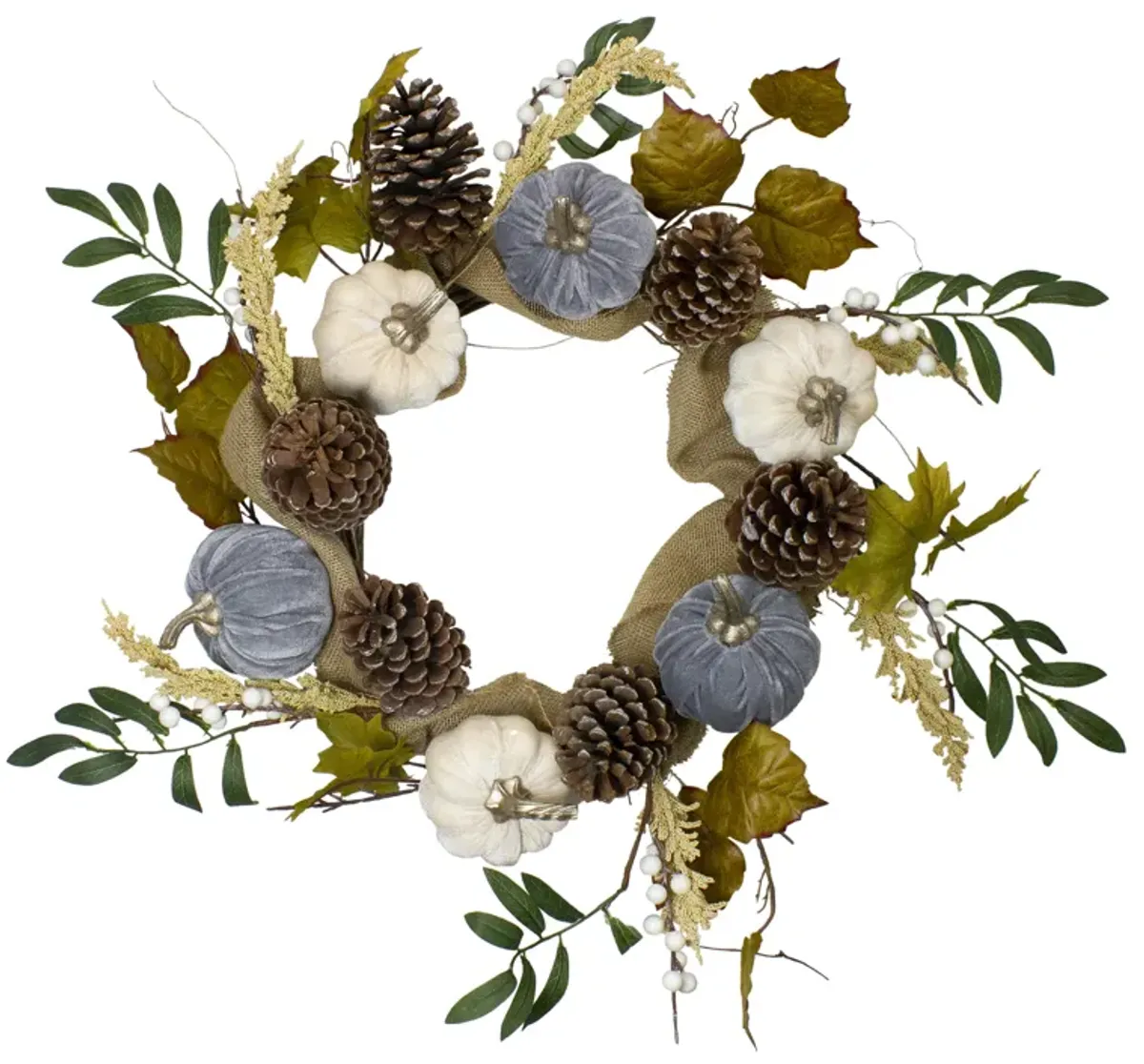 Pumpkins Foliage Grapevine Artificial Thanksgiving Wreath  24-Inch  Unlit