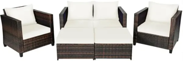 Hivvago 5 Pieces Patio Rattan Furniture Set with Removable Cushions