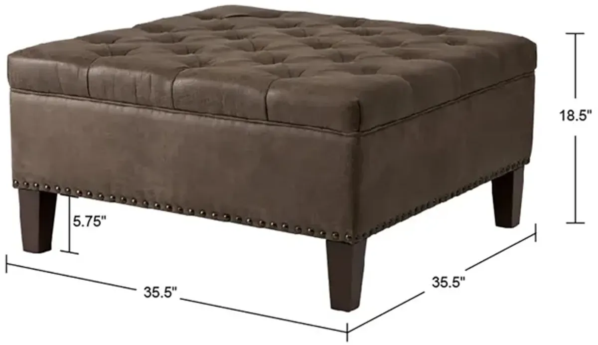 Gracie Mills Farley Button Tufted Square Cocktail Ottoman with Nailhead Accent