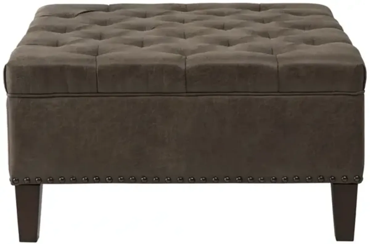 Gracie Mills Farley Button Tufted Square Cocktail Ottoman with Nailhead Accent