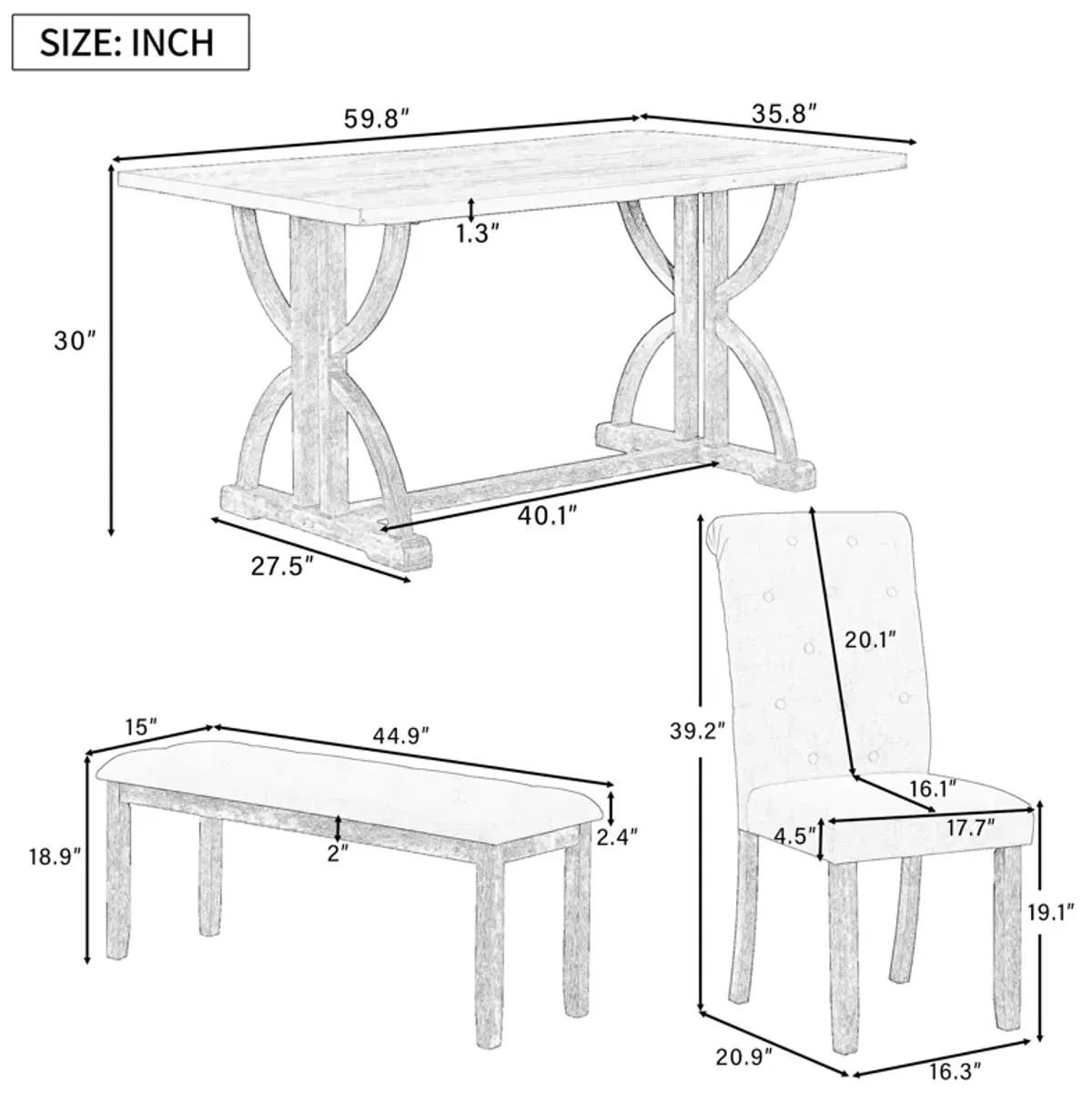 Merax 6-Piece Retro Rectangular Dining Table Set