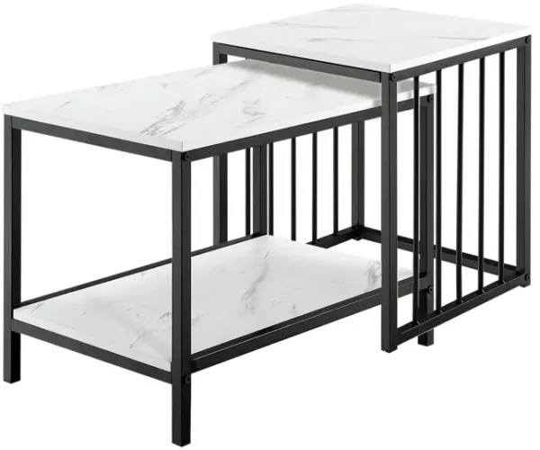 Set of 2 Nesting End Tables with Storage Shelf-White