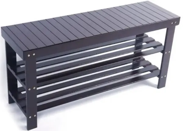 Strip Pattern 3-Tier Shoe Rack Multipurpose Stool & Coffee Table for Entryway & Living Room