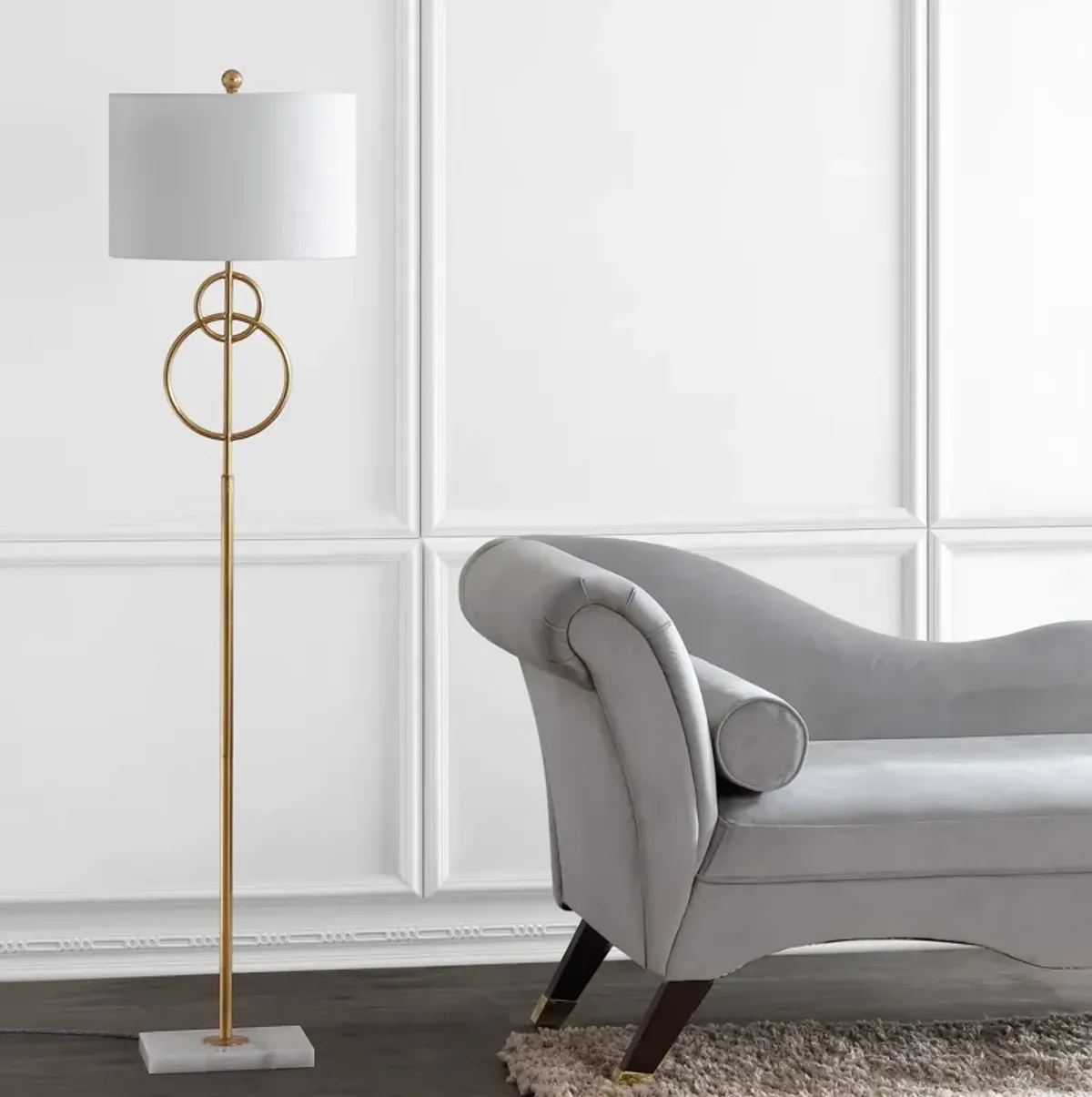 Haines Modern Circle Marble/Metal LED Floor Lamp