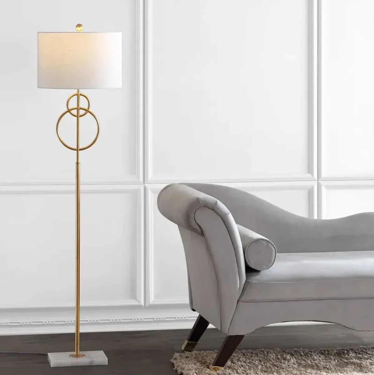 Haines Modern Circle Marble/Metal LED Floor Lamp