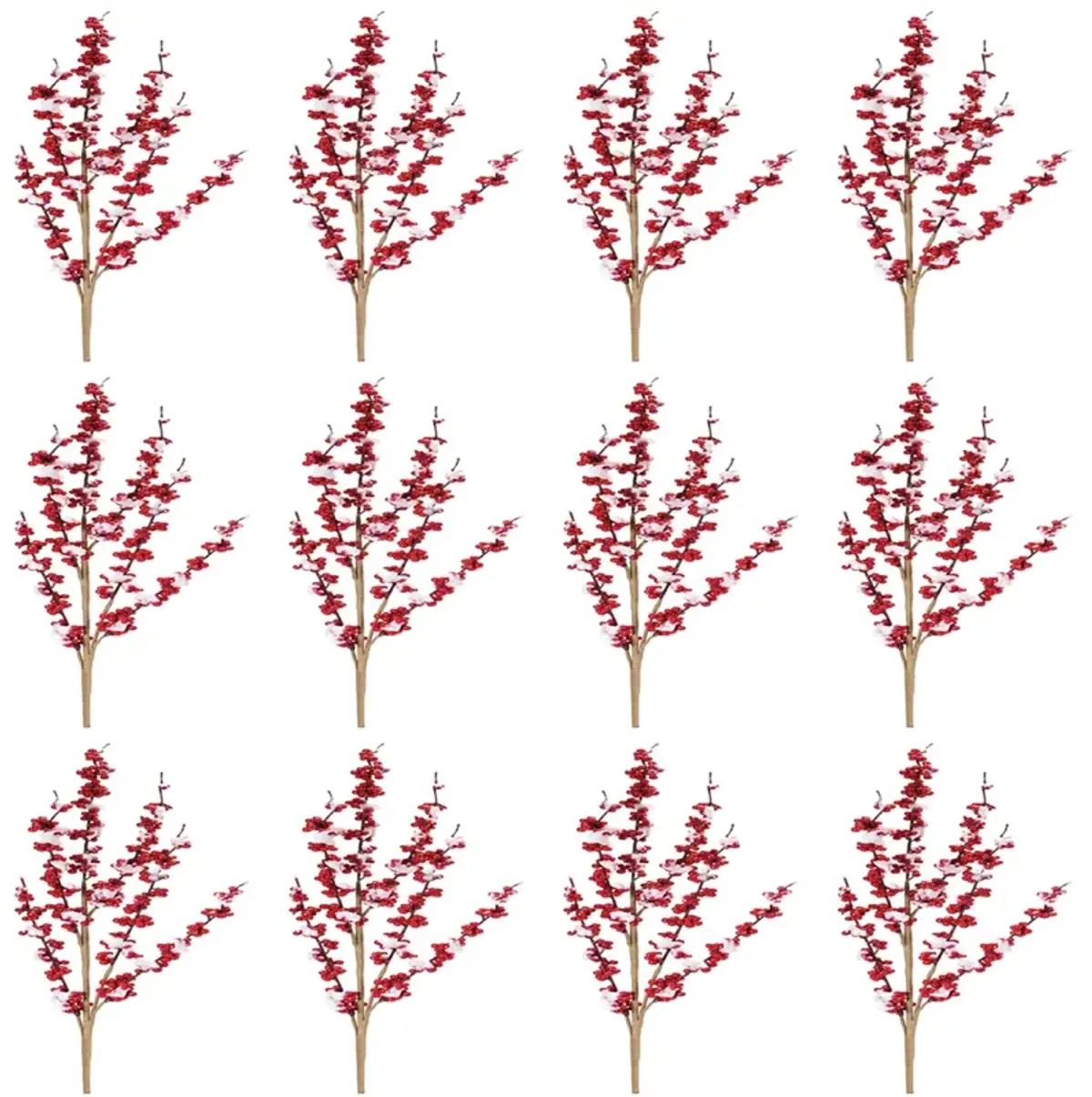 "Set of 12 Flocked Berry Twig Sprays – Realistic Artificial Branches for Holiday Decor