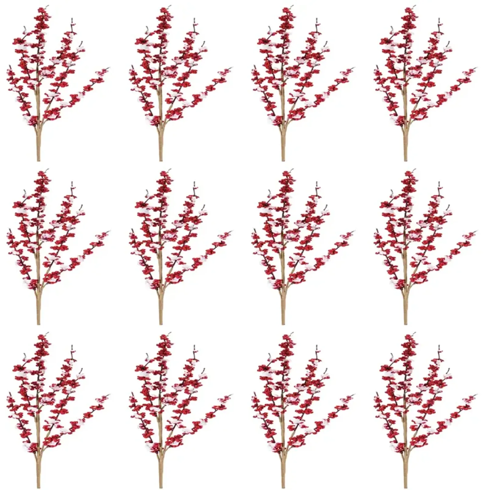 "Set of 12 Flocked Berry Twig Sprays – Realistic Artificial Branches for Holiday Decor