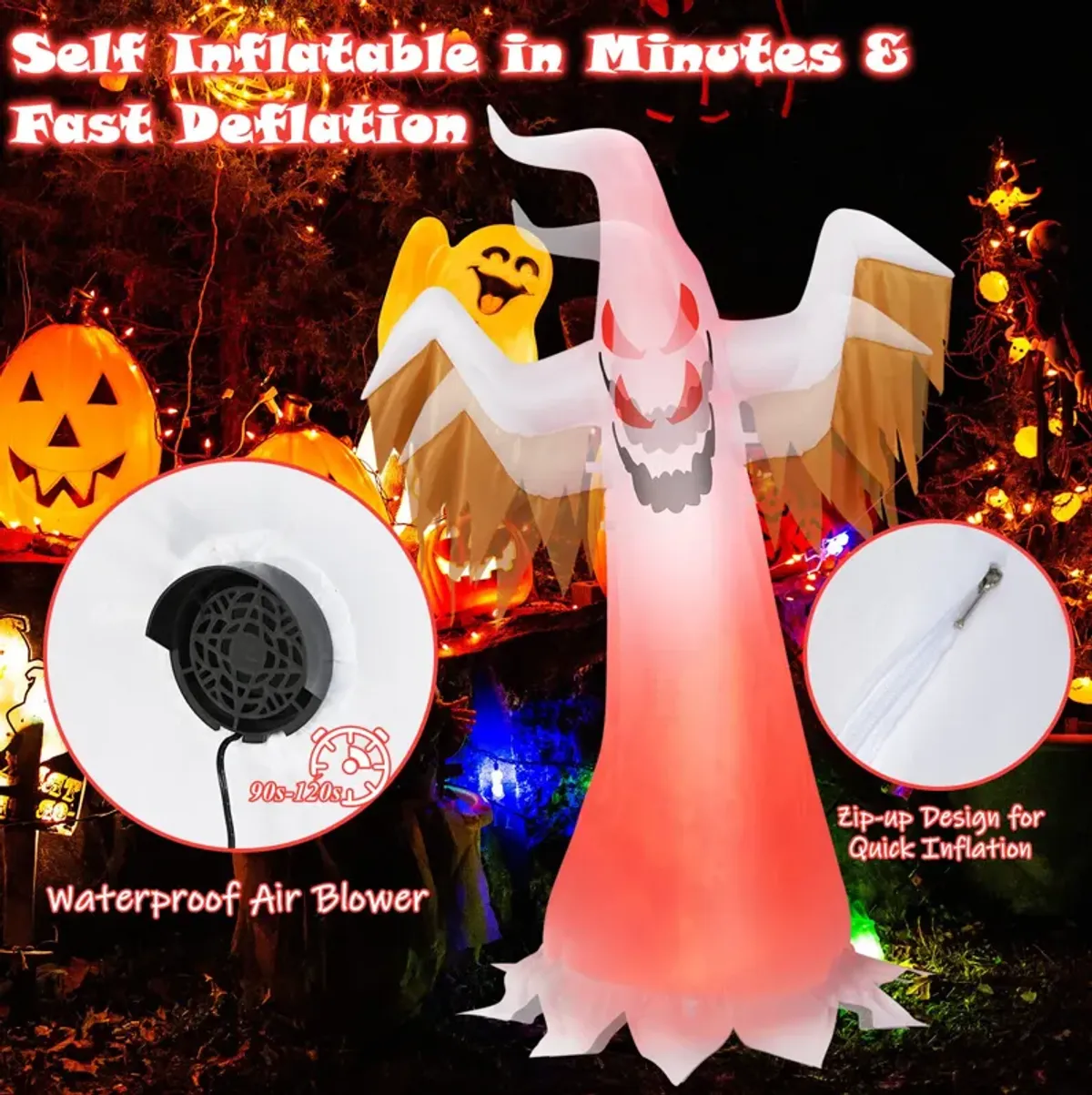 6 Feet Halloween Inflatable Ghost Quick Blow up Halloween D茅cor with LED Lights