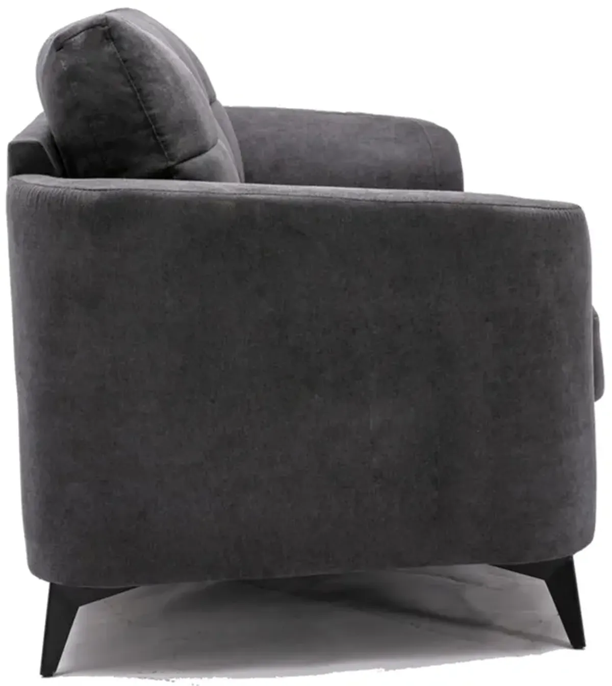 Odin Sofa with Tufted Cushioning, Black Frame, Gray Velvet-Benzara