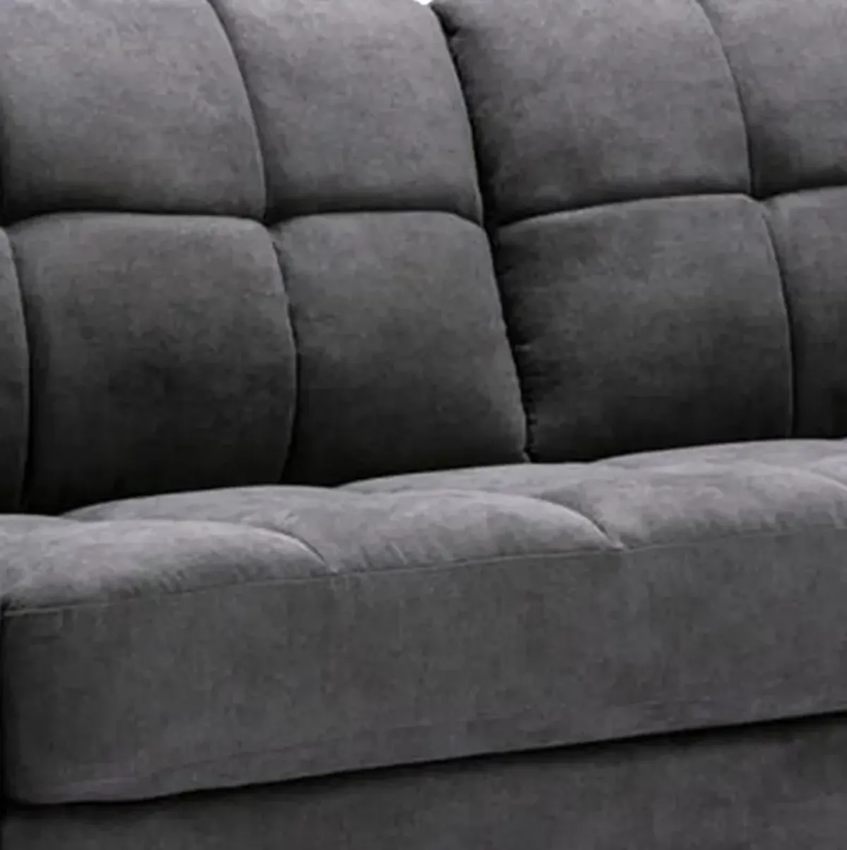 Odin Sofa with Tufted Cushioning, Black Frame, Gray Velvet-Benzara