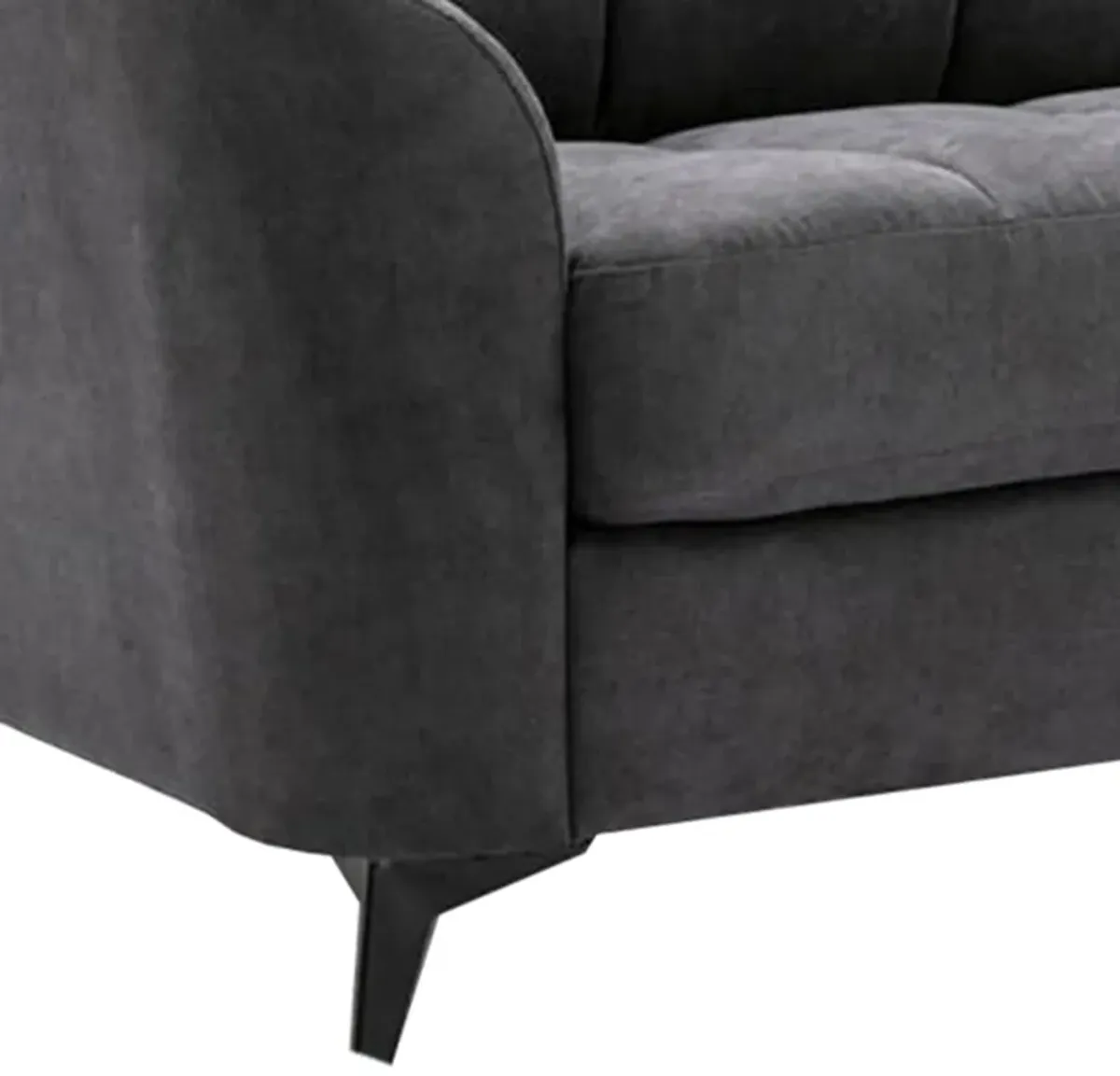 Odin Sofa with Tufted Cushioning, Black Frame, Gray Velvet-Benzara