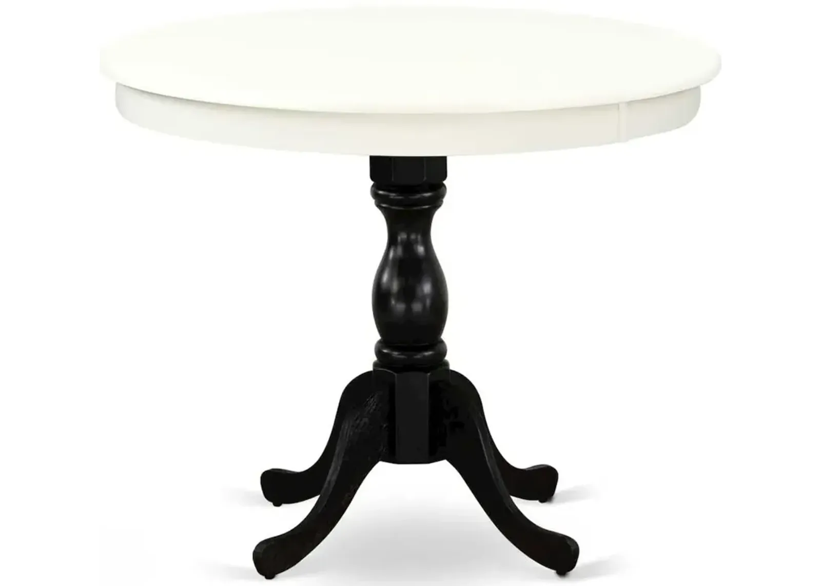 East West Furniture Antique 36 Round Kitchen Table for Small Space - Linen White Top & Black Pedestal