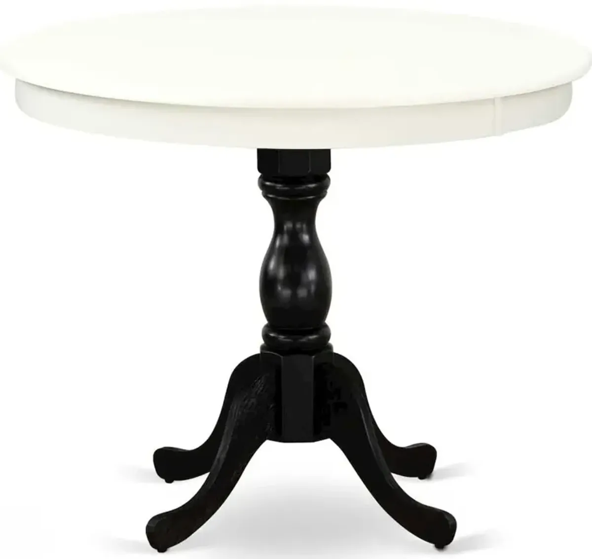 East West Furniture Antique 36 Round Kitchen Table for Small Space - Linen White Top & Black Pedestal