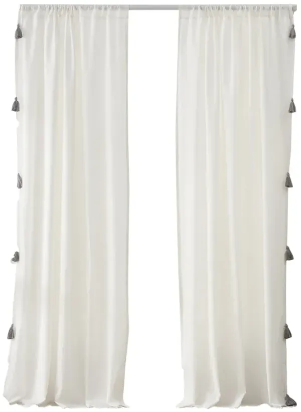 Xumi 4 Piece Window Curtain, 2 Panels with Tie Backs, Antique White Finish - Benzara