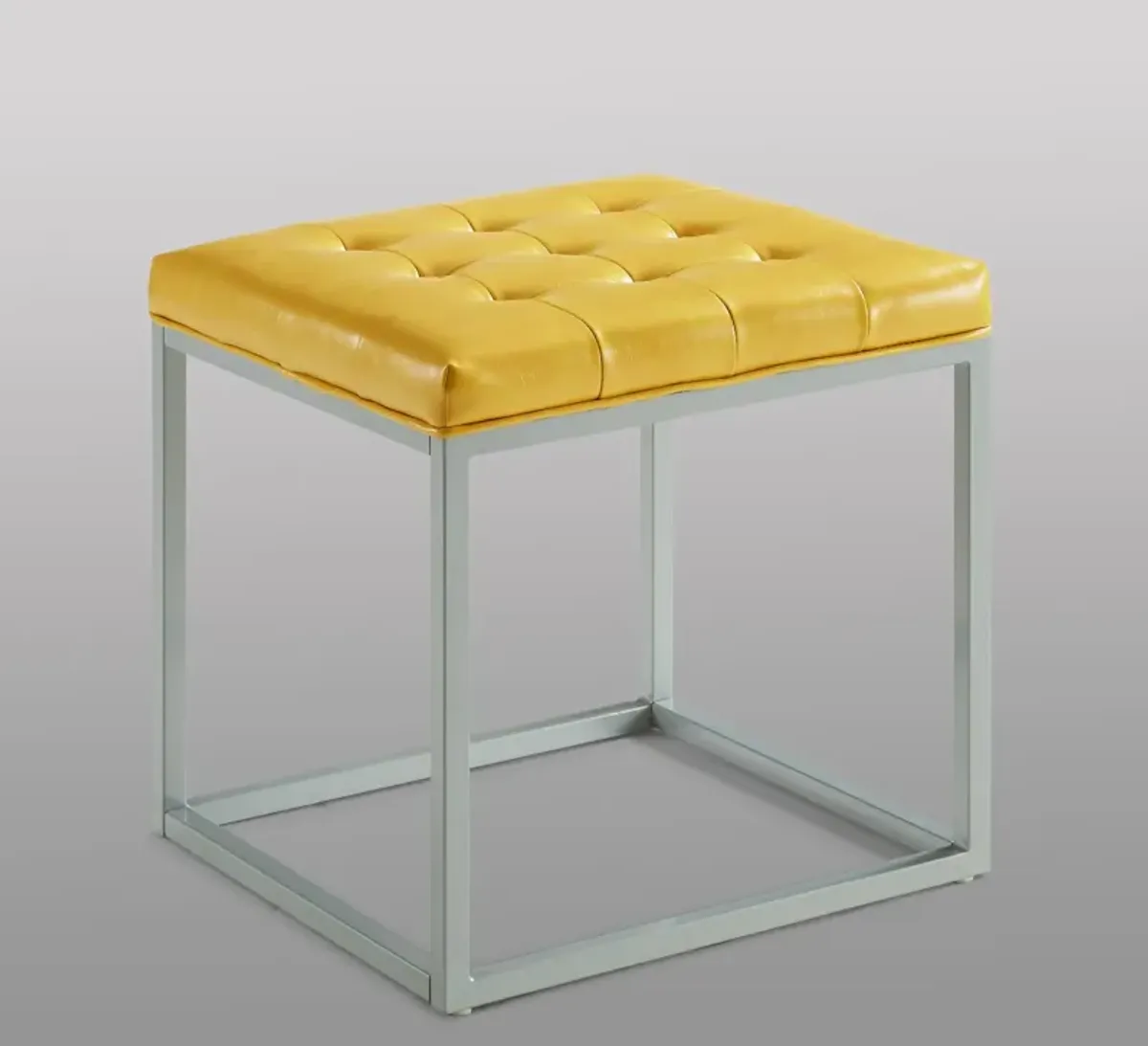 Homezia 18" Golden Yellow Faux Leather And Silver Cube Ottoman