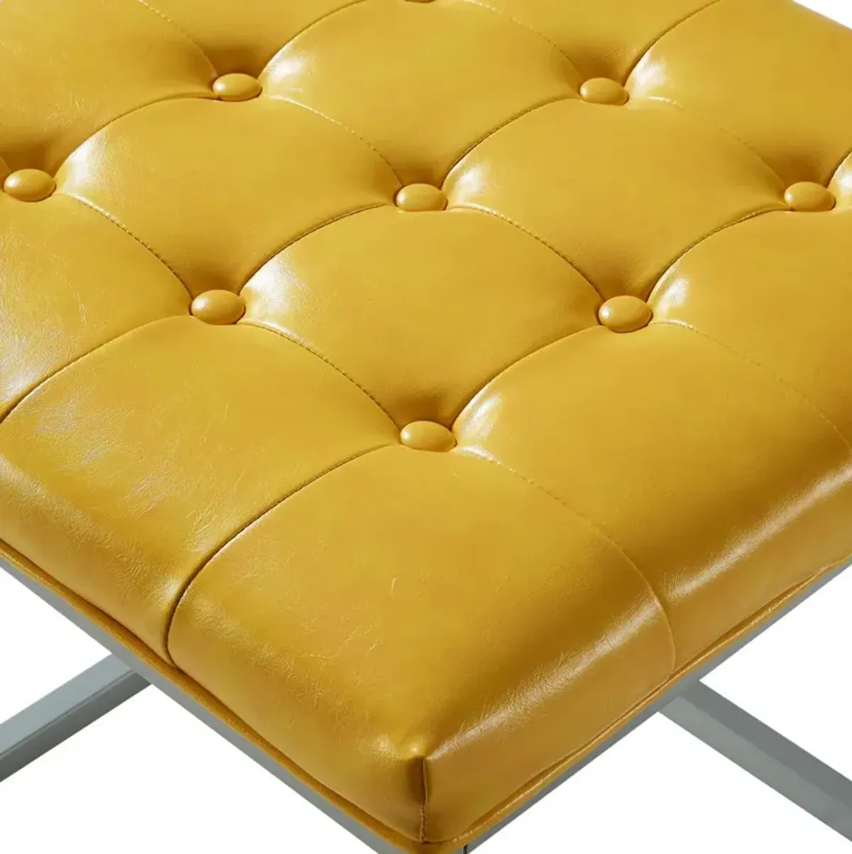 Hivvago 18" Golden Yellow Faux Leather And Silver Cube Ottoman