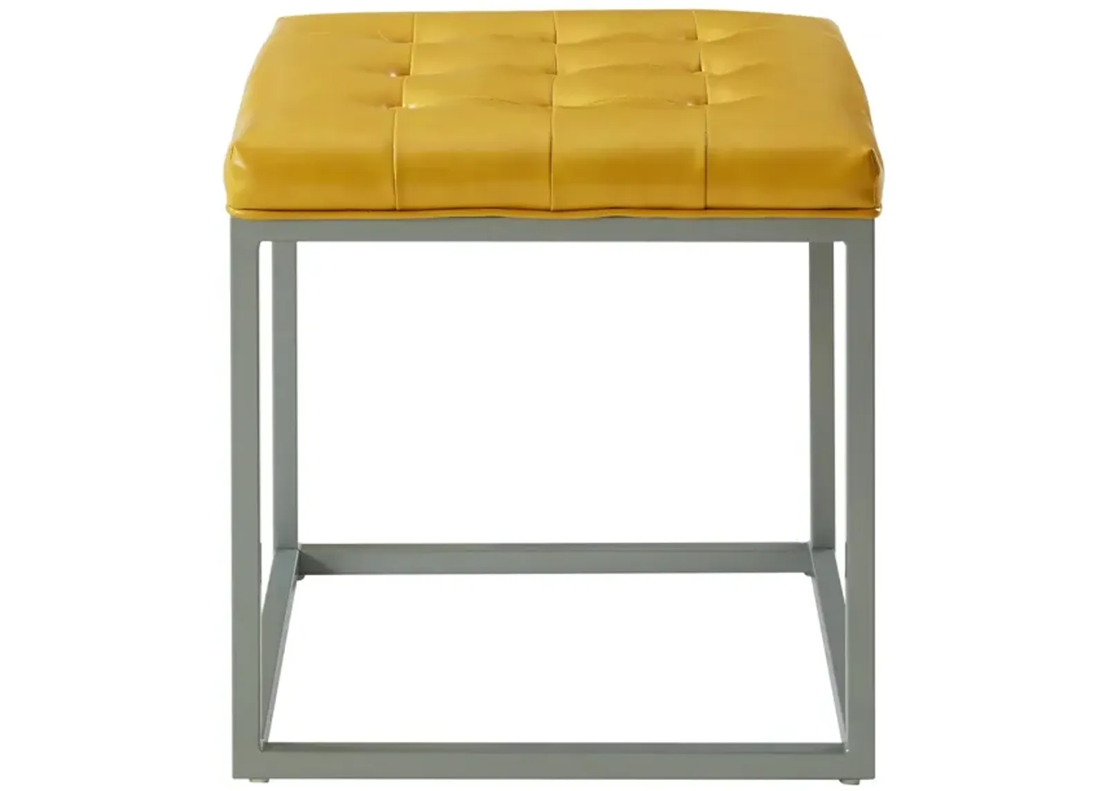 Homezia 18" Golden Yellow Faux Leather And Silver Cube Ottoman