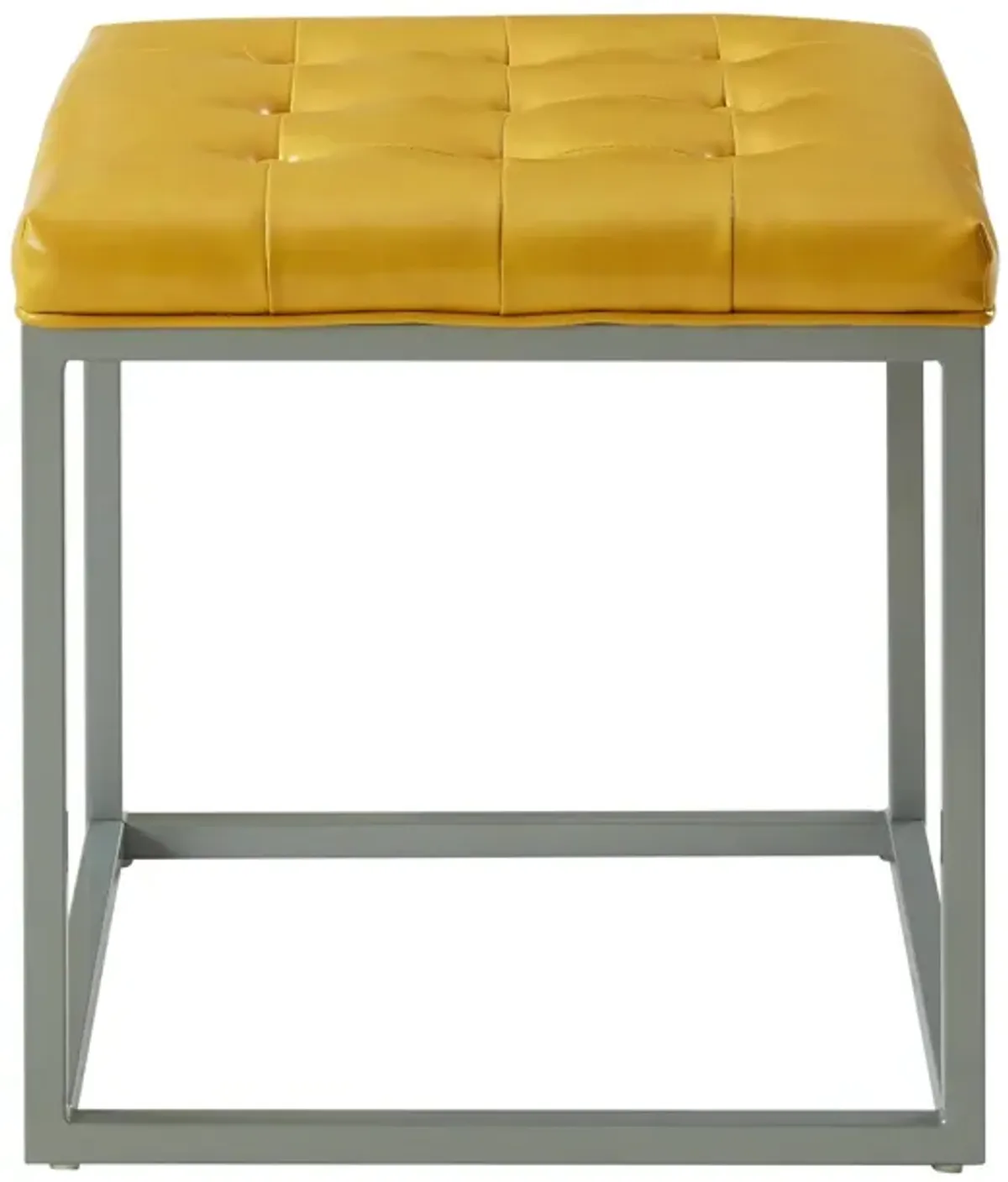 Homezia 18" Golden Yellow Faux Leather And Silver Cube Ottoman