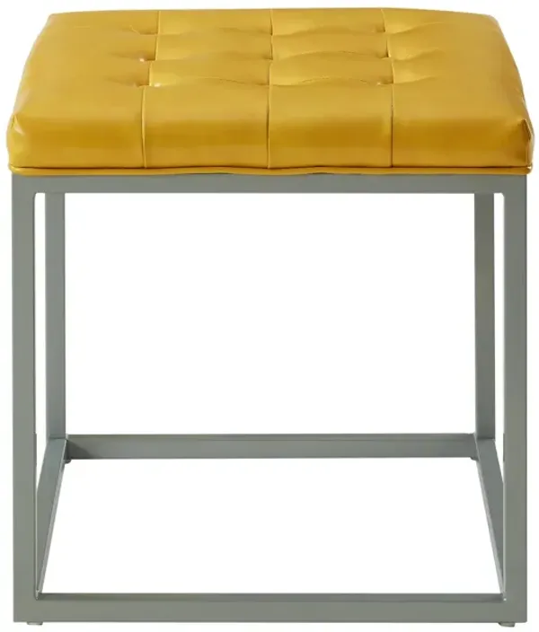 Hivvago 18" Golden Yellow Faux Leather And Silver Cube Ottoman