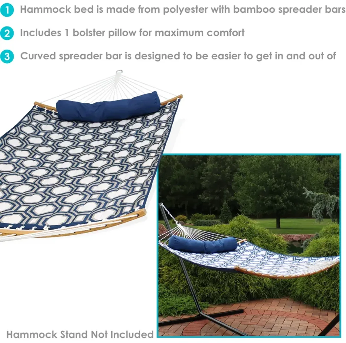 Sunnydaze 2-Person Quilted Hammock with Curved Spreader Bars