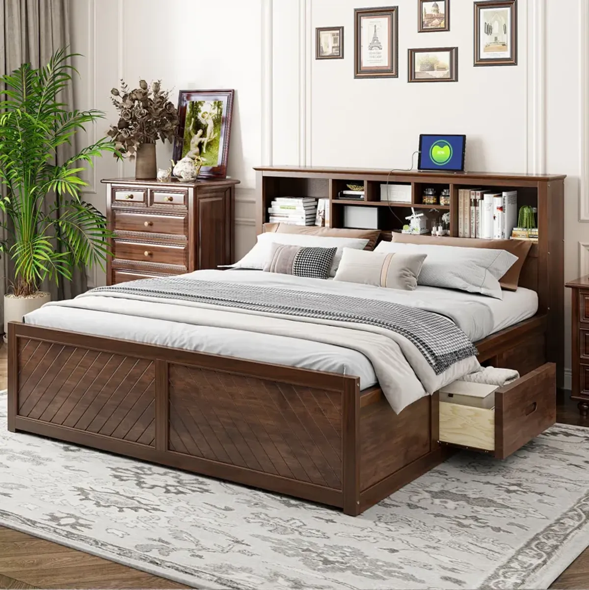 Merax Wood Platform Bed with Multi-storage Headboard