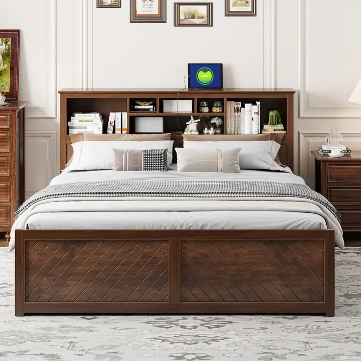 Merax Wood Platform Bed with Multi-storage Headboard