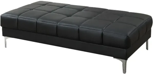 Modish Bonded Leather Ottoman In Black-Benzara
