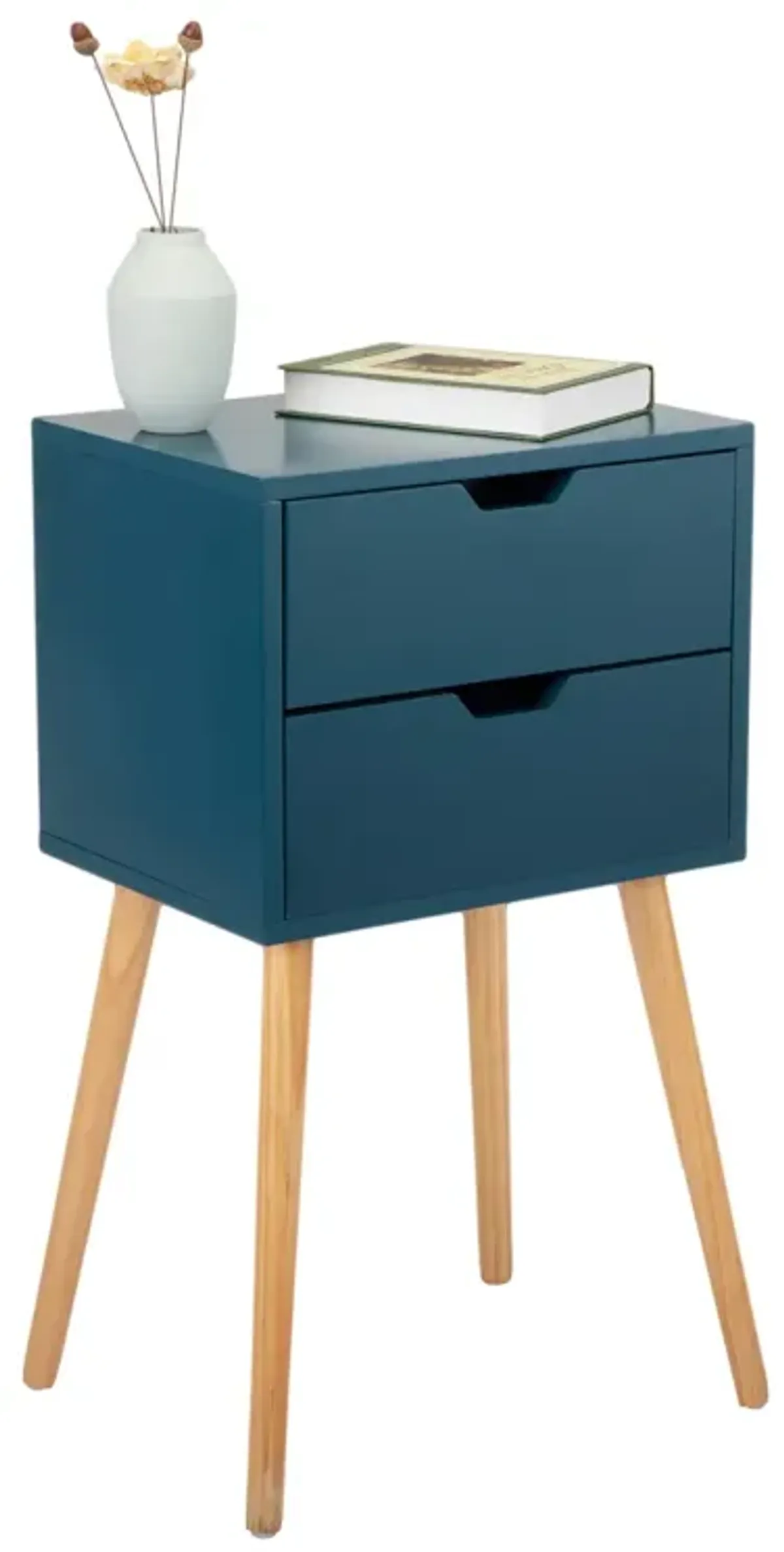 Mid Century Blue Nightstands with Drawers