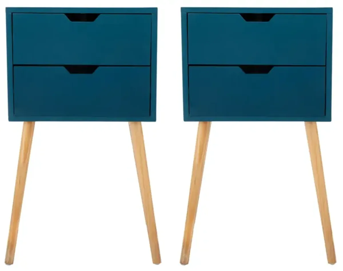 Mid Century Blue Nightstands with Drawers