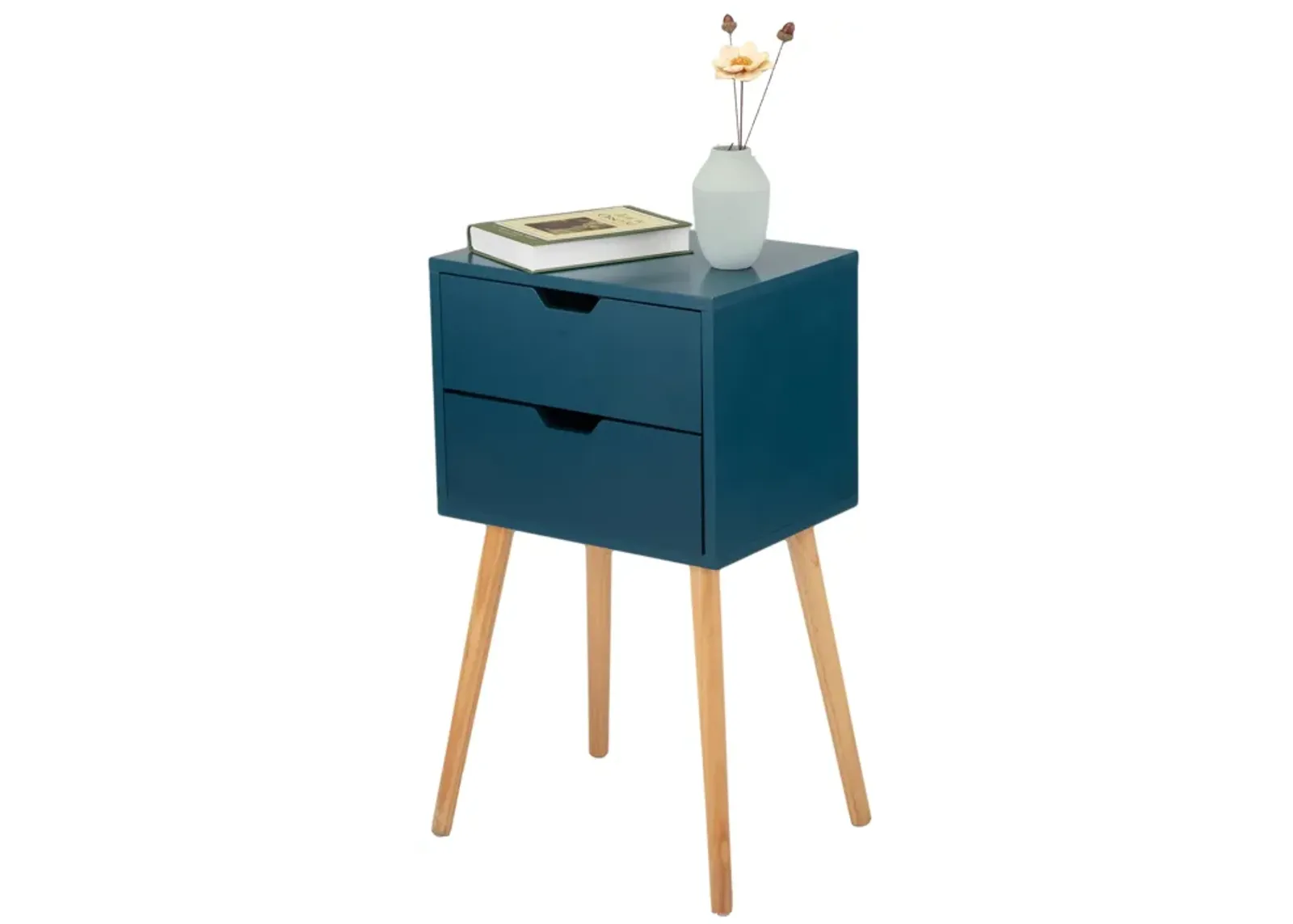 Mid Century Blue Nightstands with Drawers