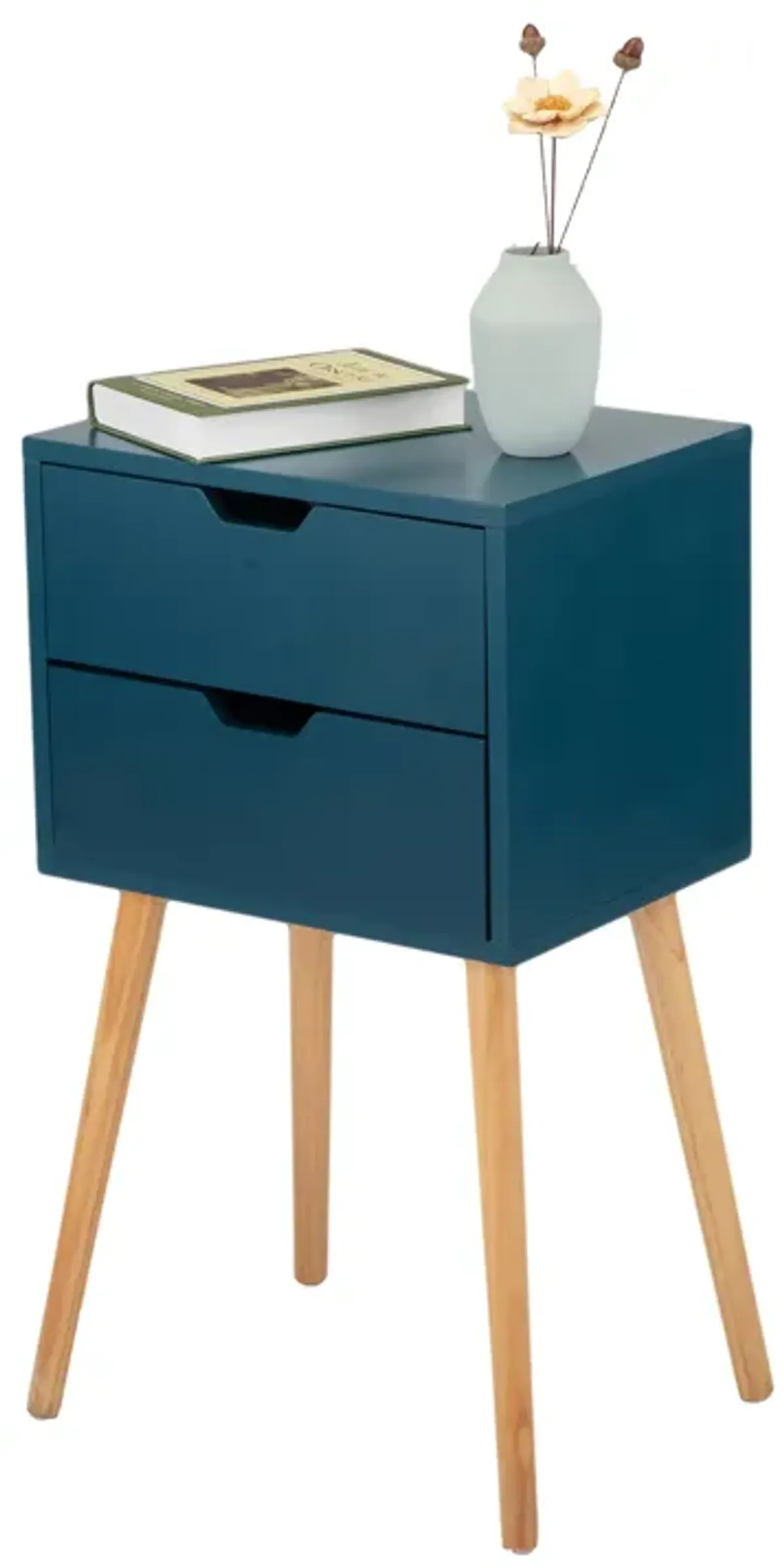 Mid Century Blue Nightstands with Drawers