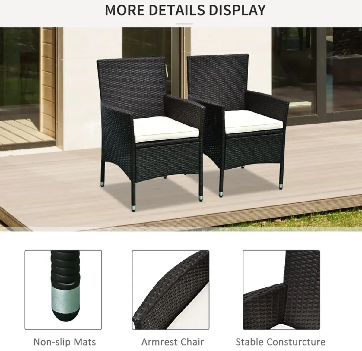 Alfresco Dining Pair: Dark Coffee Stackable Rattan Chairs with Cushions