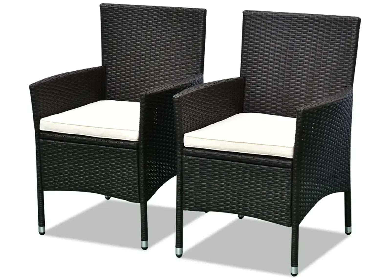 Alfresco Dining Pair: Dark Coffee Stackable Rattan Chairs with Cushions