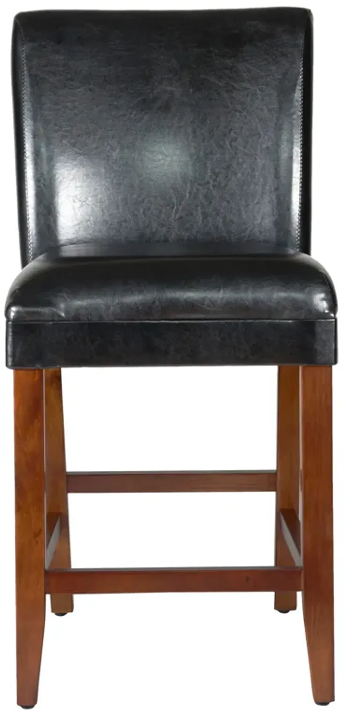 Wooden 24 Inch Bar Stool with Faux Leather Padded Seat and Tapered Feet, Black and Brown - Benzara