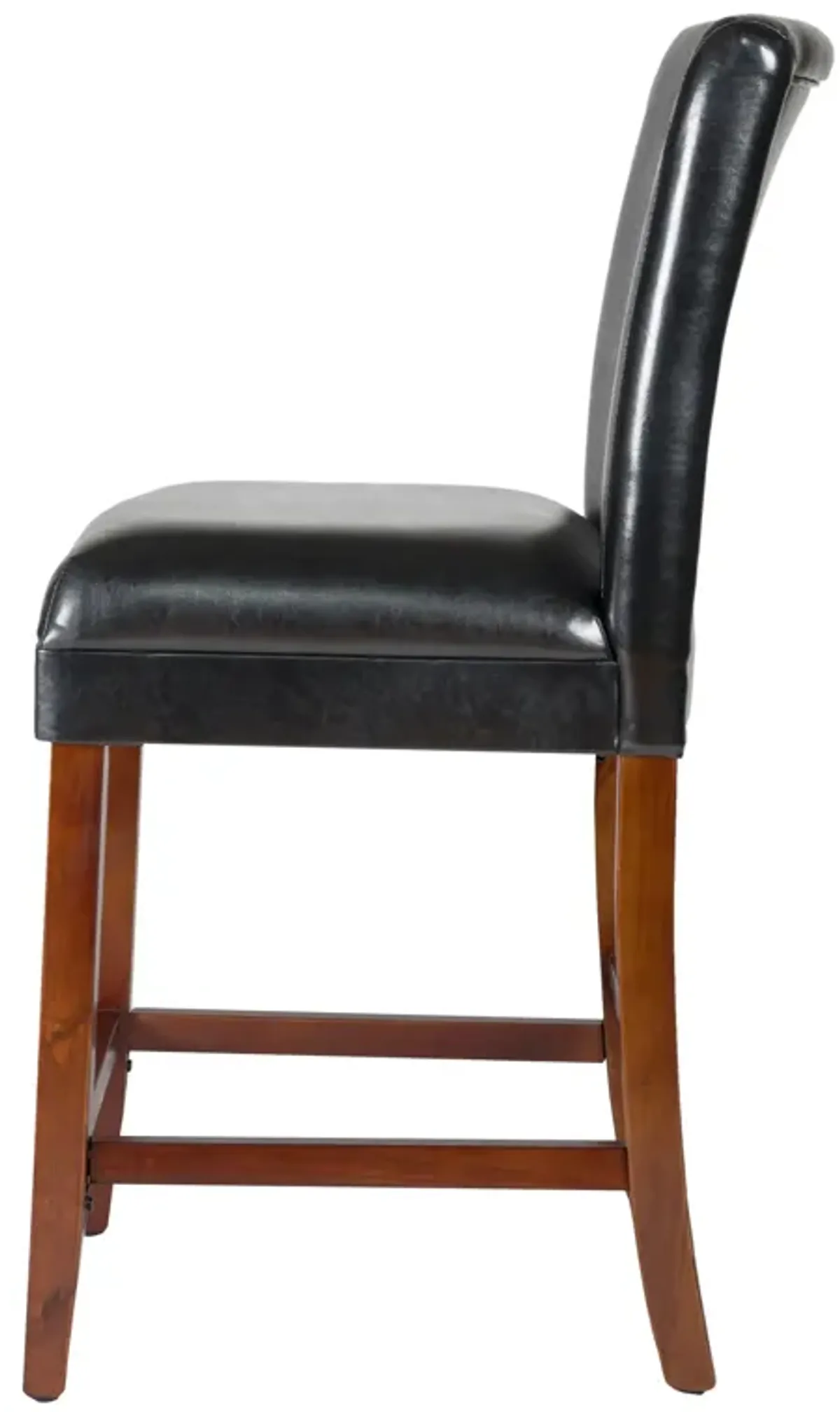 Wooden 24 Inch Bar Stool with Faux Leather Padded Seat and Tapered Feet, Black and Brown - Benzara