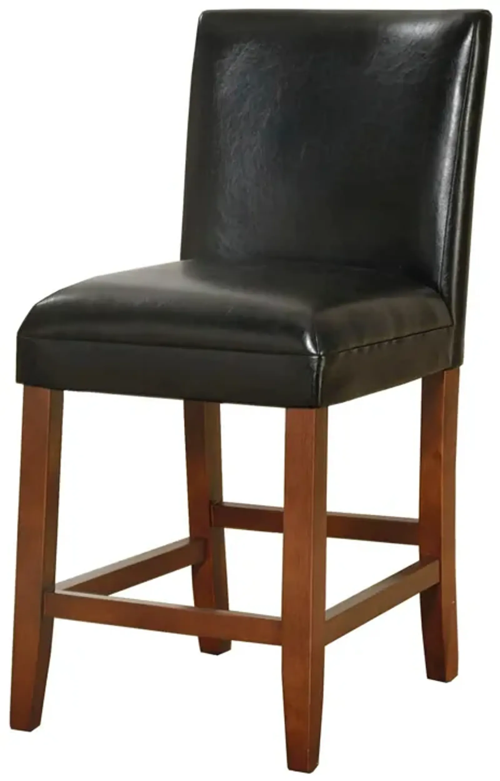 Wooden 24 Inch Bar Stool with Faux Leather Padded Seat and Tapered Feet, Black and Brown - Benzara