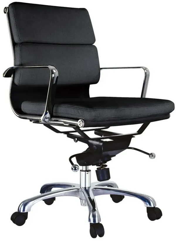 Elle 20 Inch Low Back Swivel Office Chair, Cushioned, Rolling Wheels, Black-Benzara