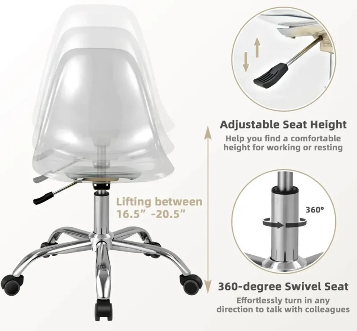 Swivel Acrylic Armless Adjustable Height Office Chair